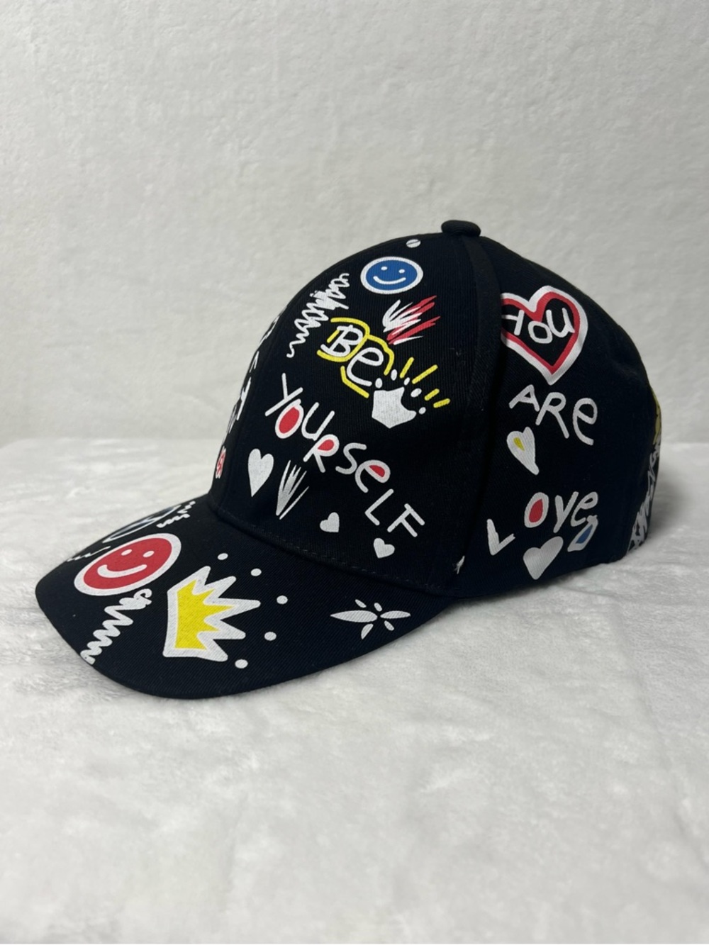 NWOT Black with Multicolor Graphic Hip Hop Graffiti Print Baseball Cap
